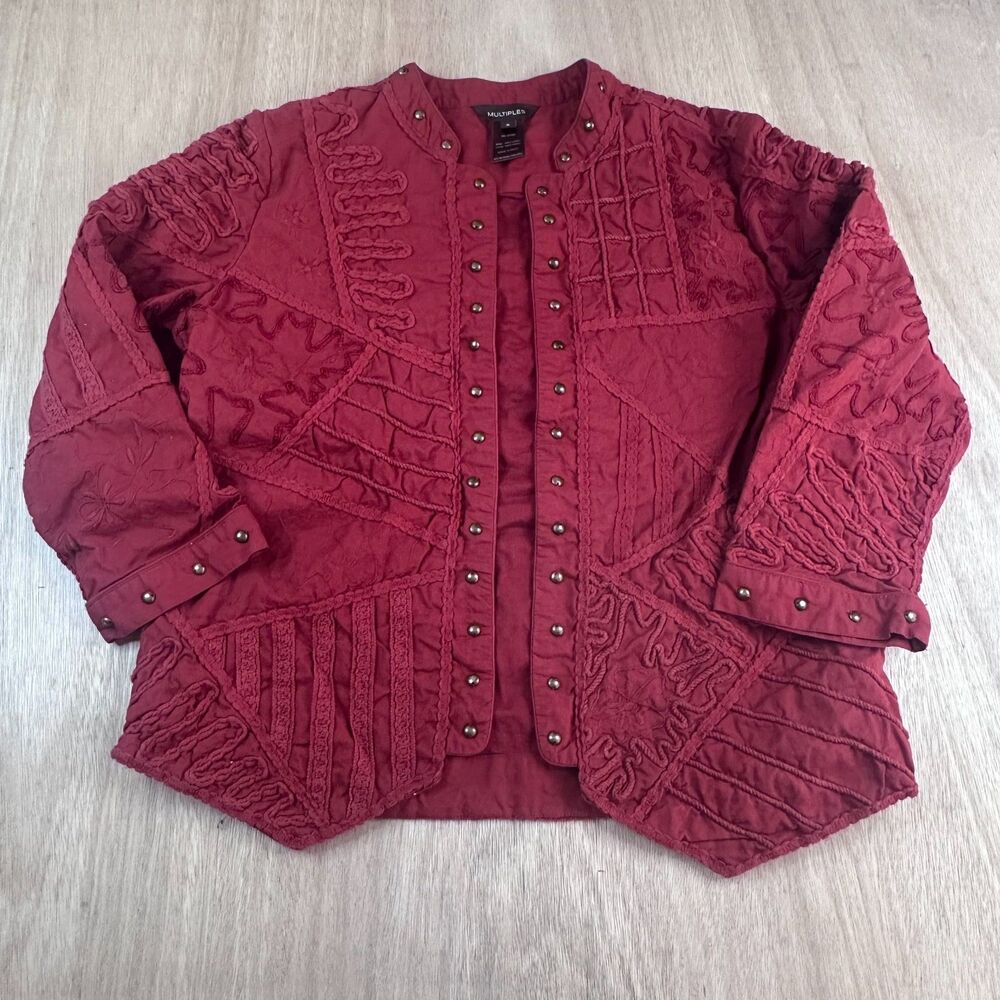 Multiples Women's S Rust Cotton Jacket Top Embroidered Studded Boho Artsy